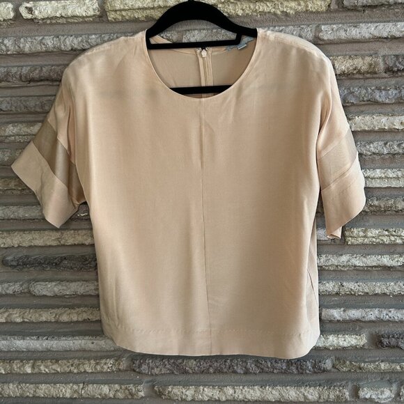 COS 100% Silk Blush Apricot Sheer Panels Short Sleeve Blouse Size 6 - Picture 3 of 7